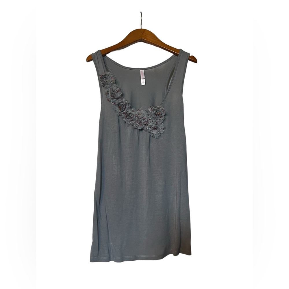 Grey Tank Top with Floral Neck line